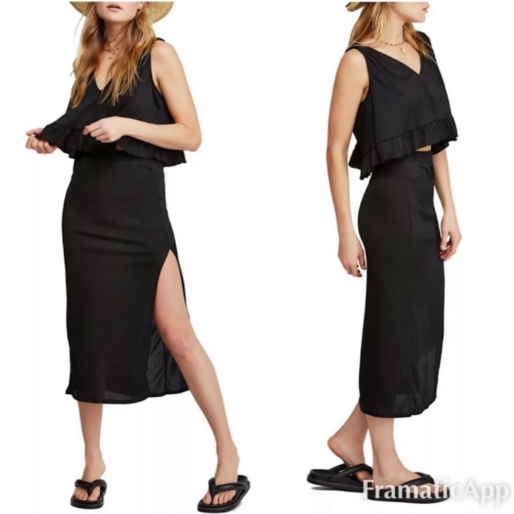 Free People Black Maxi Skirt With High Slit Medium